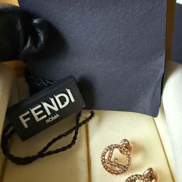 Fendi Rose Gold Circular Logo Earrings - Picture 7 of 10